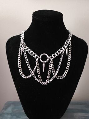 Silver Multi-Chain Spike Pendant Necklace
